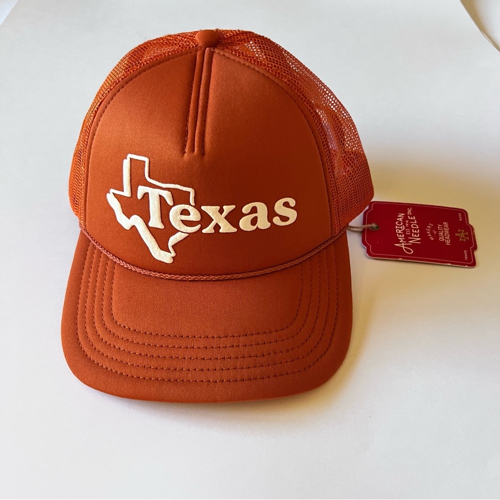 AMERICAN NEEDLE TEXAS FOAMY VALIN TRUCKER MESH BACK HAT ORANGE SNAPBACK OS NWT